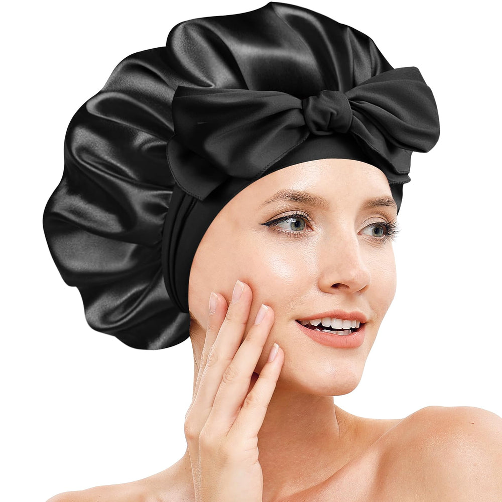 Doitory silk bonnet front view showing smooth fit and vibrant color for secure protection