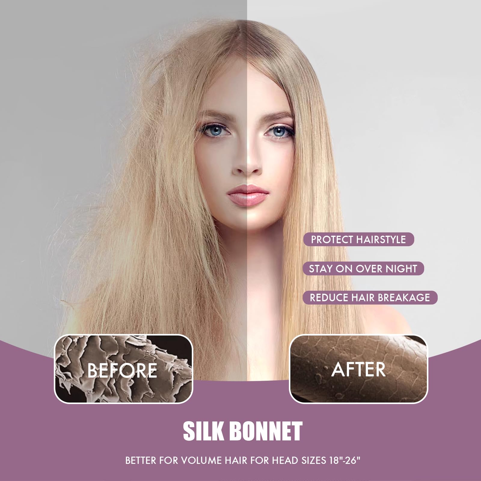 Doitory detailed shot of wide adjustable band, secures bonnet without pressure