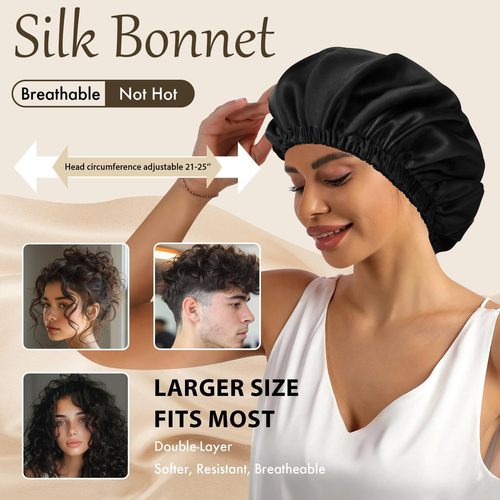 Doitory woman sleeping with bonnet preserving curls and preventing frizz