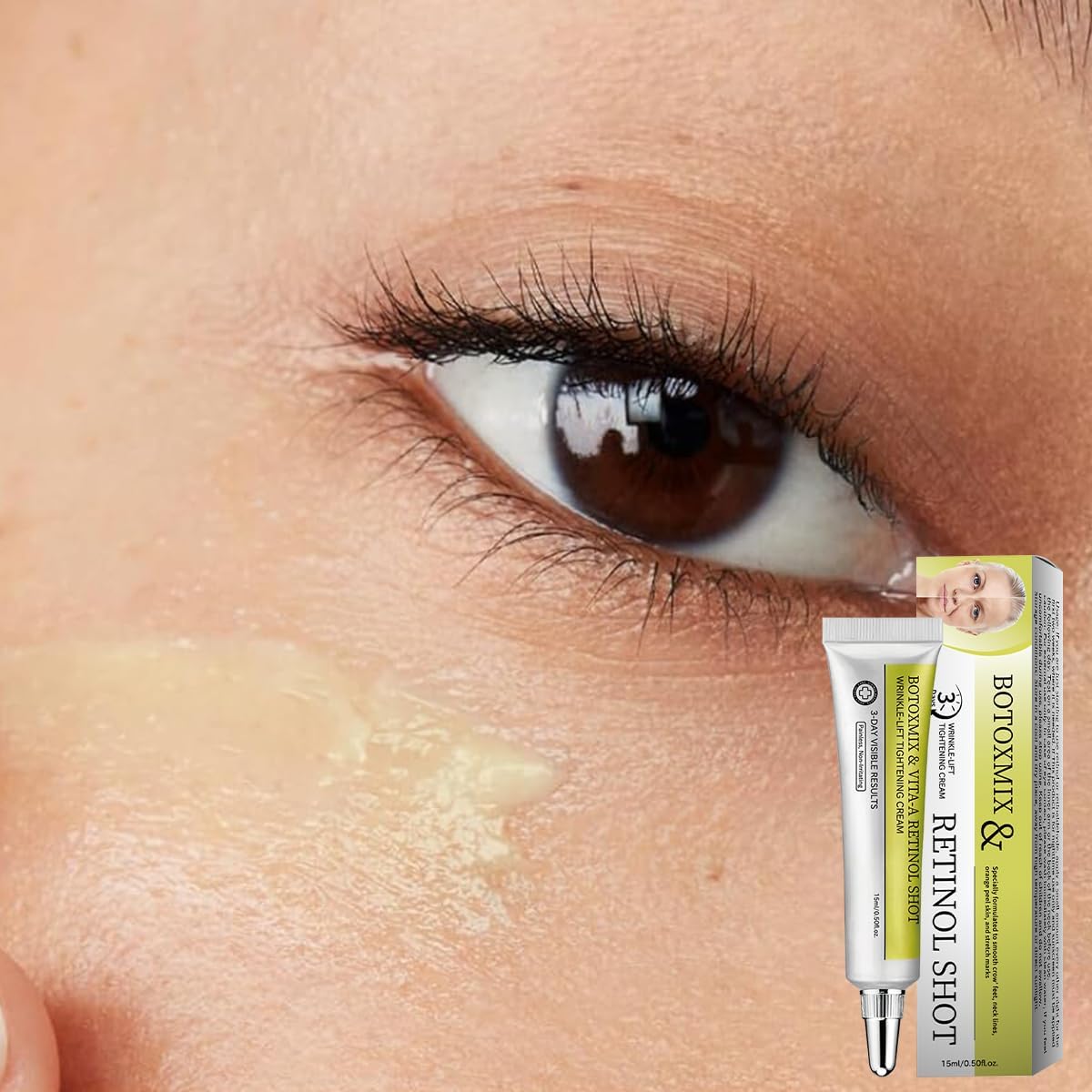 Doiveo cream applied to cheek close-up showing even spread for immediate smoothing