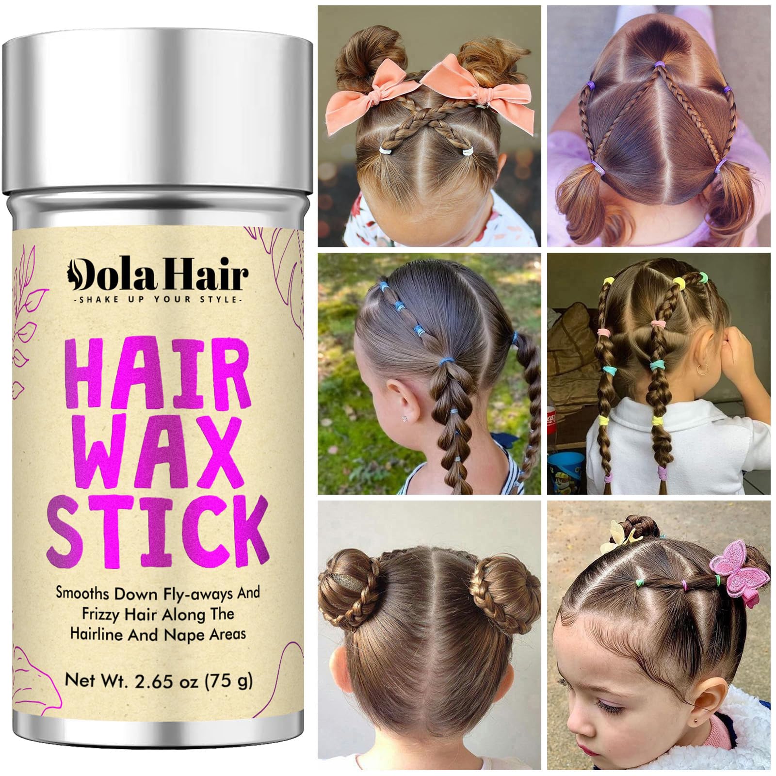 Dolahair applied along hairline to smooth flyaways and hold