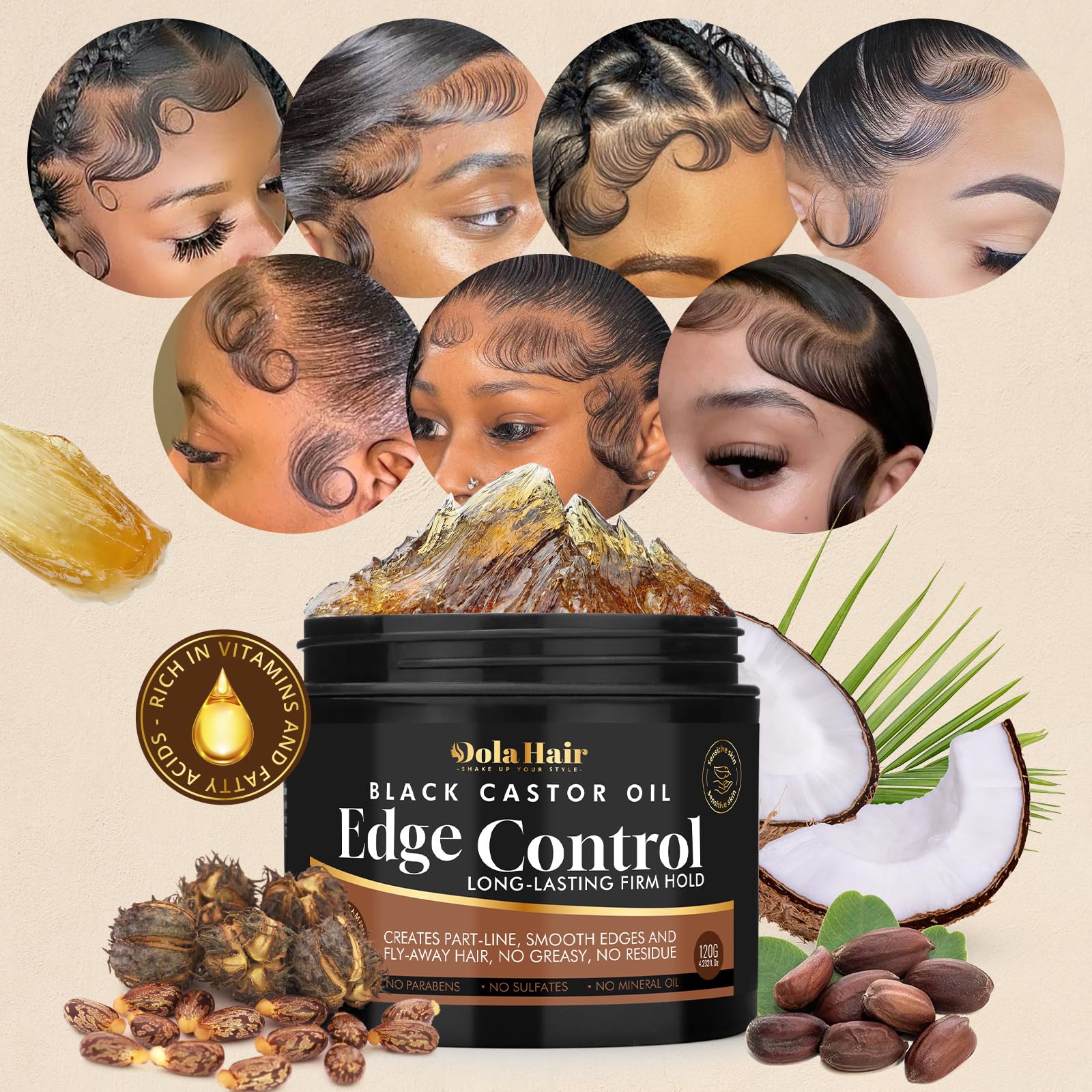 Dolahair label close-up highlighting alcohol-free and ingredient benefits