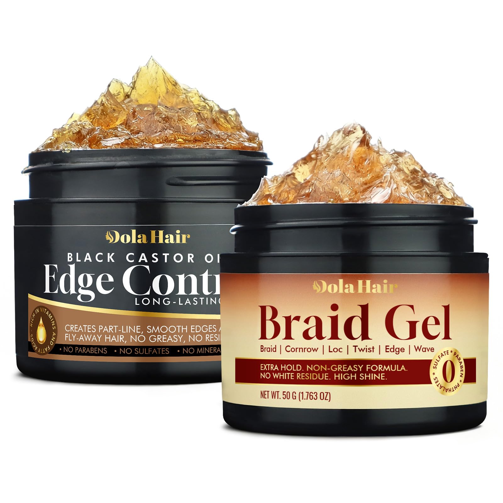 Dolahair front packaging showing two 50g pots and clear product benefits