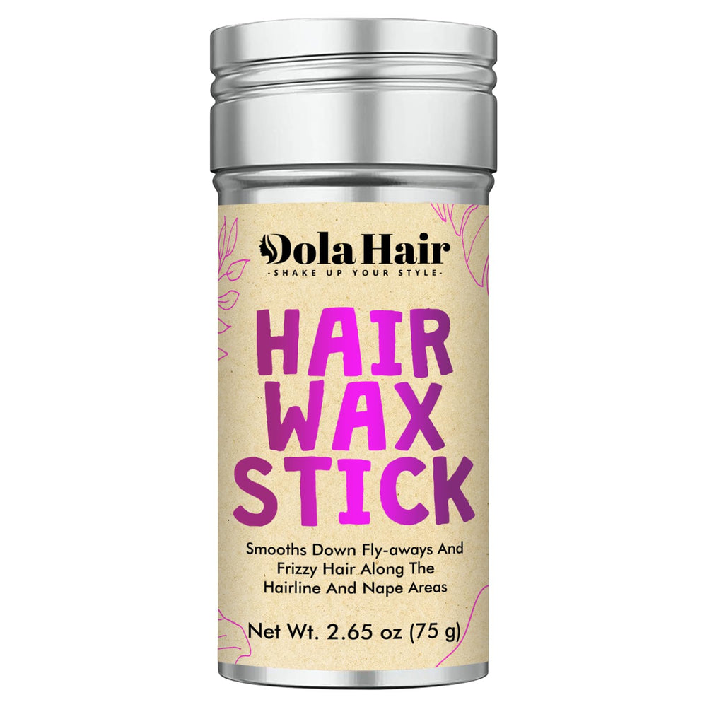 Dolahair front packaging of wax stick showing compact design and benefit