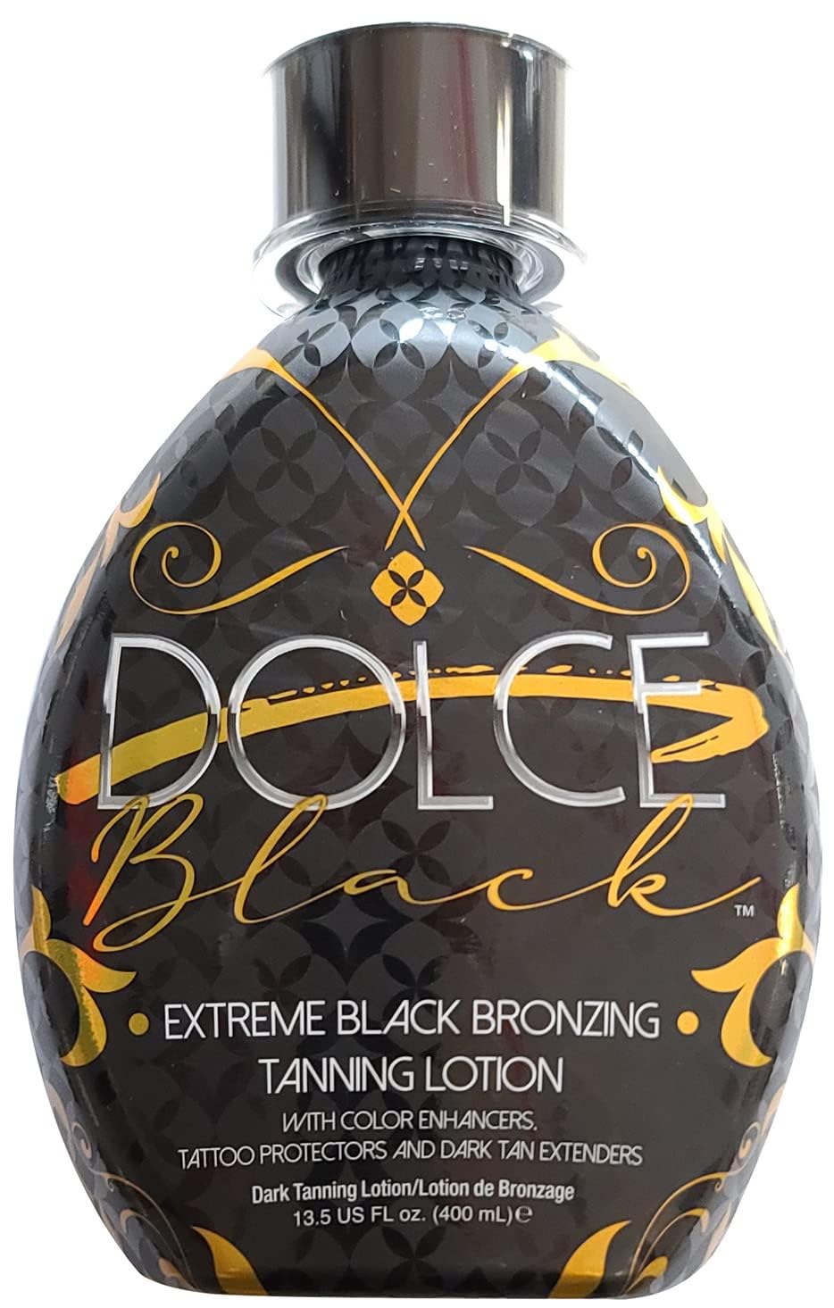 Dolce Black lotion texture close-up highlighting smooth, fast-drying formula benefit