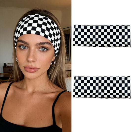 Doneace front view of two plaid headbands showing pattern and fit benefits