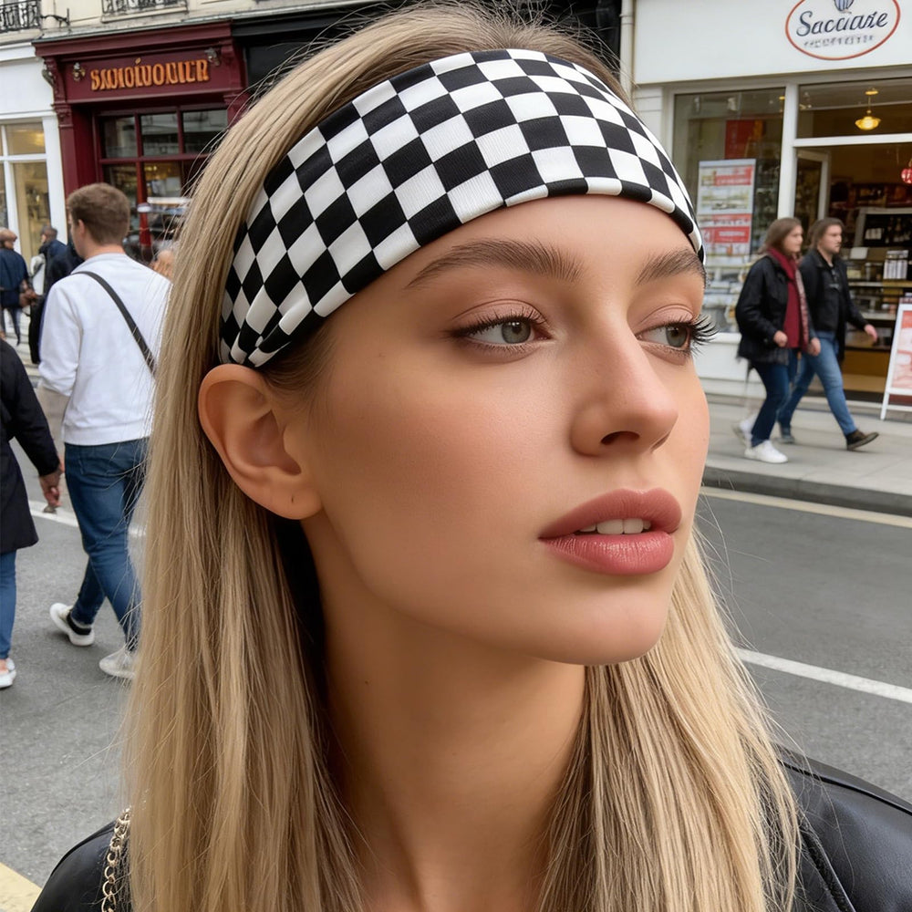Doneace headband worn during yoga to keep hair secure and sweat-free