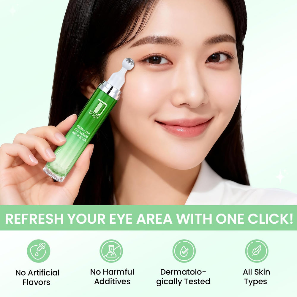 Dongyu label close-up highlighting green tea and Centella Asiatica benefits