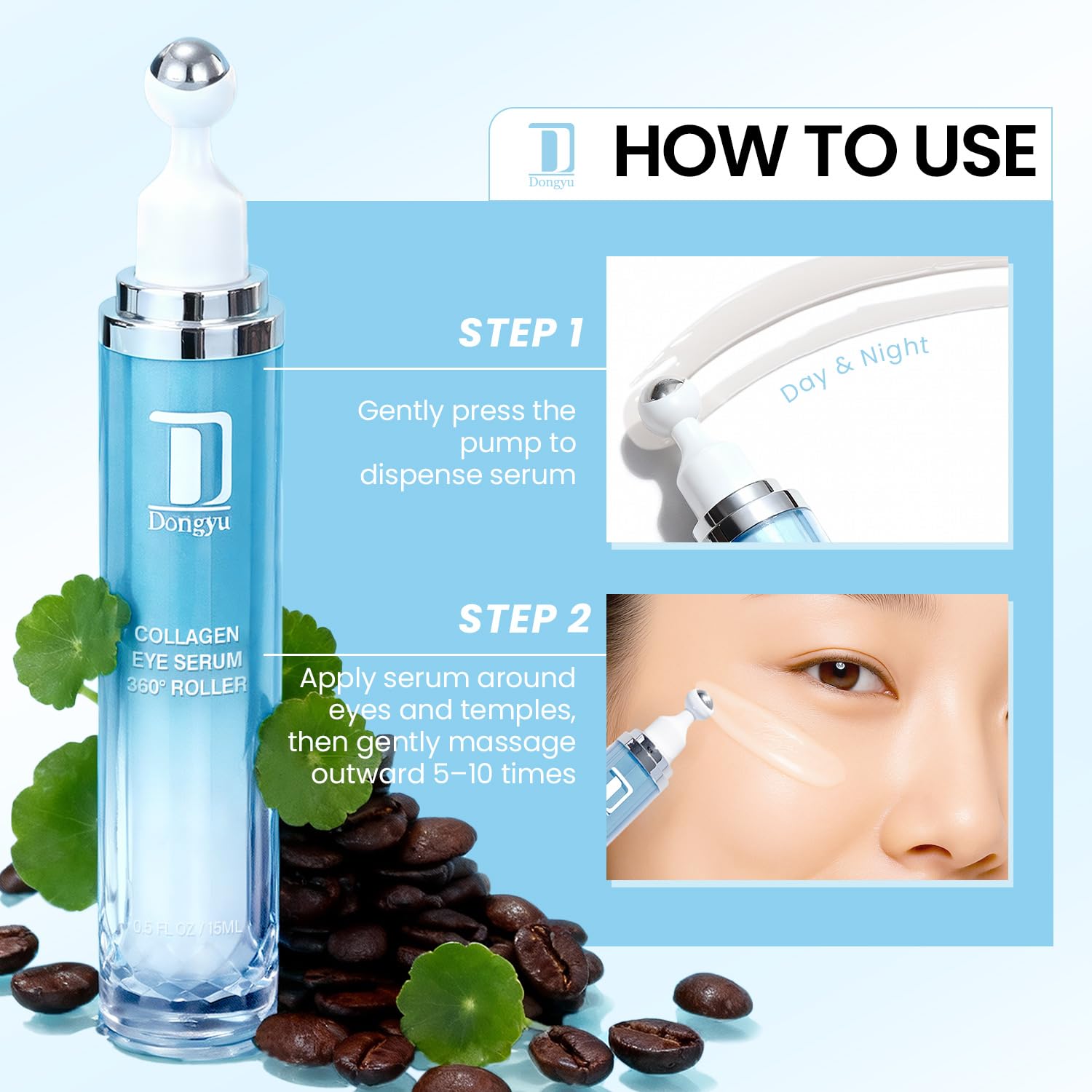 Dongyu label with listed ingredients highlighting collagen and caffeine benefits