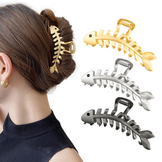DonLeeving fish bone clip front view showing sleek design and secure hold
