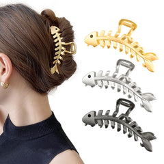 DonLeeving fish bone clip front view showing sleek design and secure hold