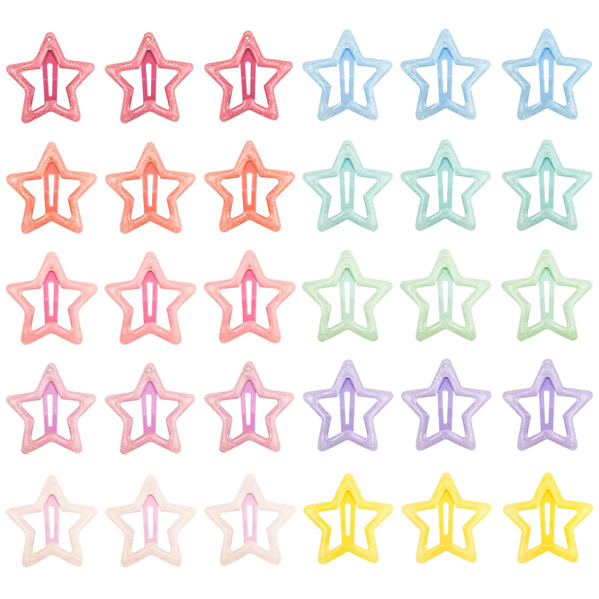 DonLeeving front pack of 30 star snap clips showing colorful, ready-to-use set