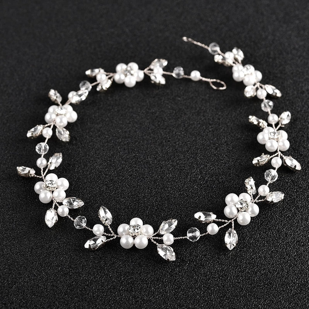 DonLeeving front view headband showing elegant pearls and rhinestones