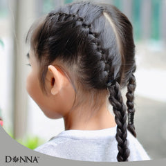 DONNA black mini bands securing braid ends, neat durable styling benefit