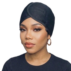 DONNA head wrap front view showing secure fit and breathable mesh for comfortable protection