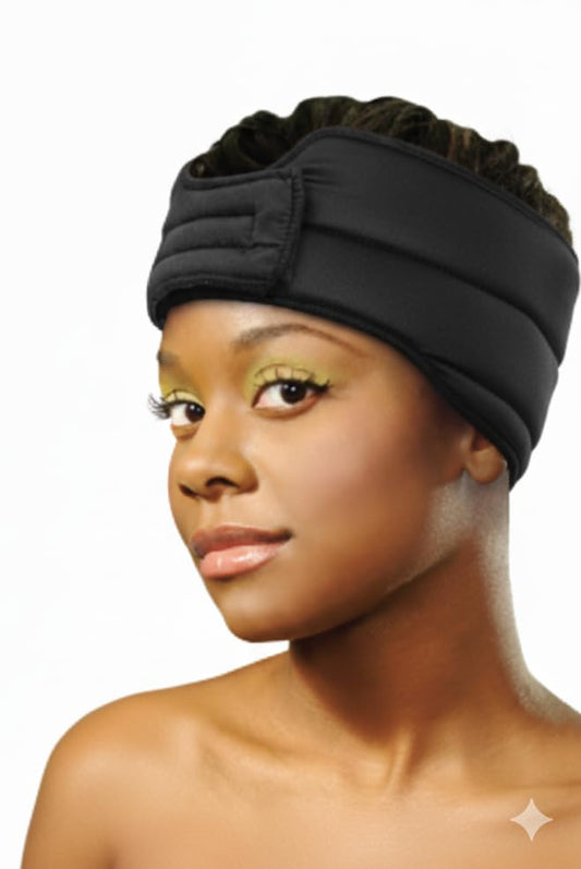 DONNA black wrap front view showing secure fit and smooth finish for hairstyle protection