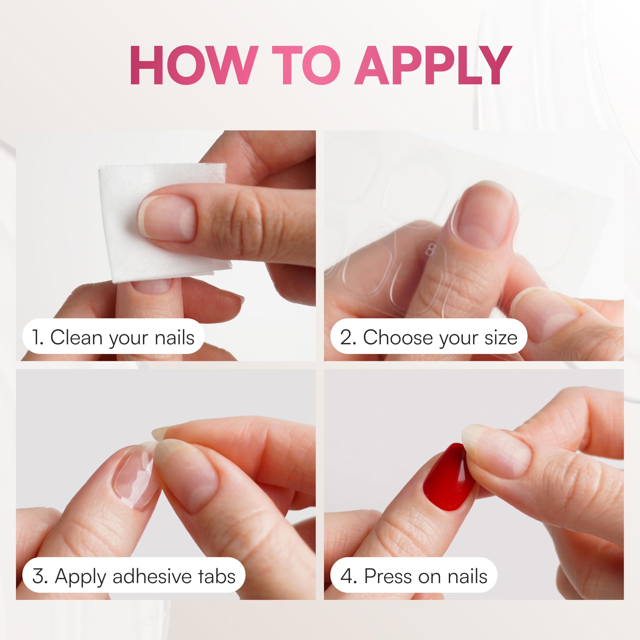 DOONAILS transparent tabs on sheet showing many sizes and easy selection benefit