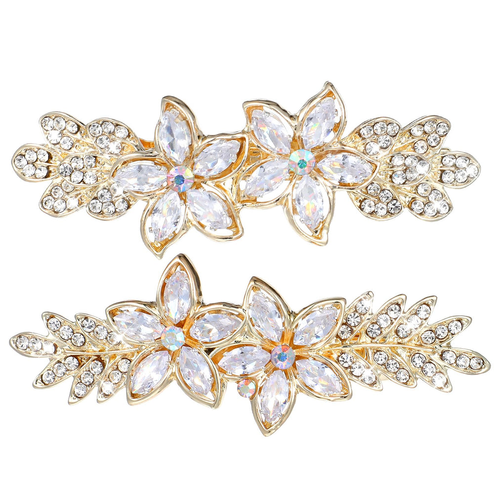 DOPENSPI gold barrette front view showing floral rhinestones and shine benefit