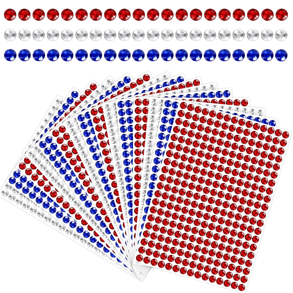 Dorgua front packaging showing patriotic gem stickers and quantity benefit
