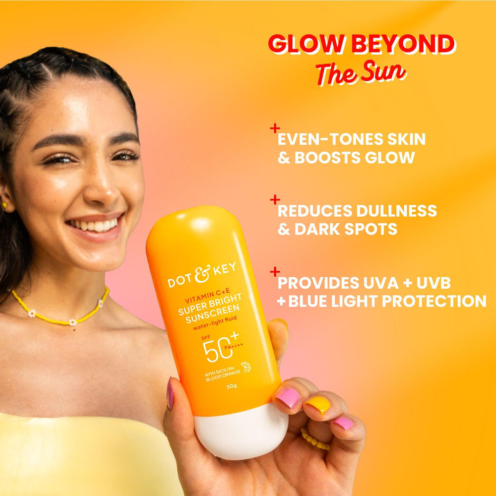Dot & Key before and after skin finish showing natural appearance and reduced shine