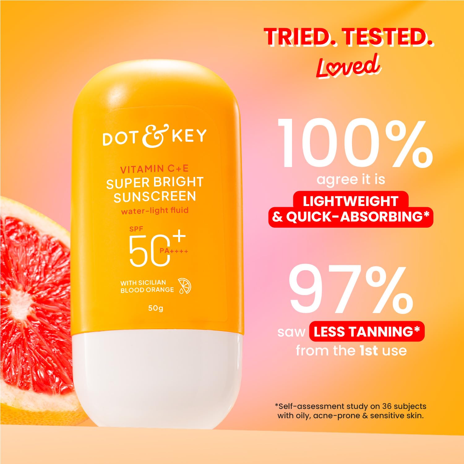 Dot & Key tube held in hand to show 50g size and portable daily convenience