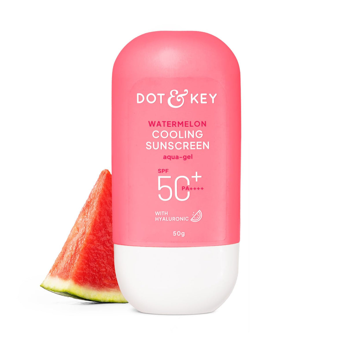 Dot & Key front packaging showing 50g sunscreen tube and benefits