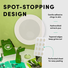Dots for Spots 24-count pack beside a coin showing compact size and convenience