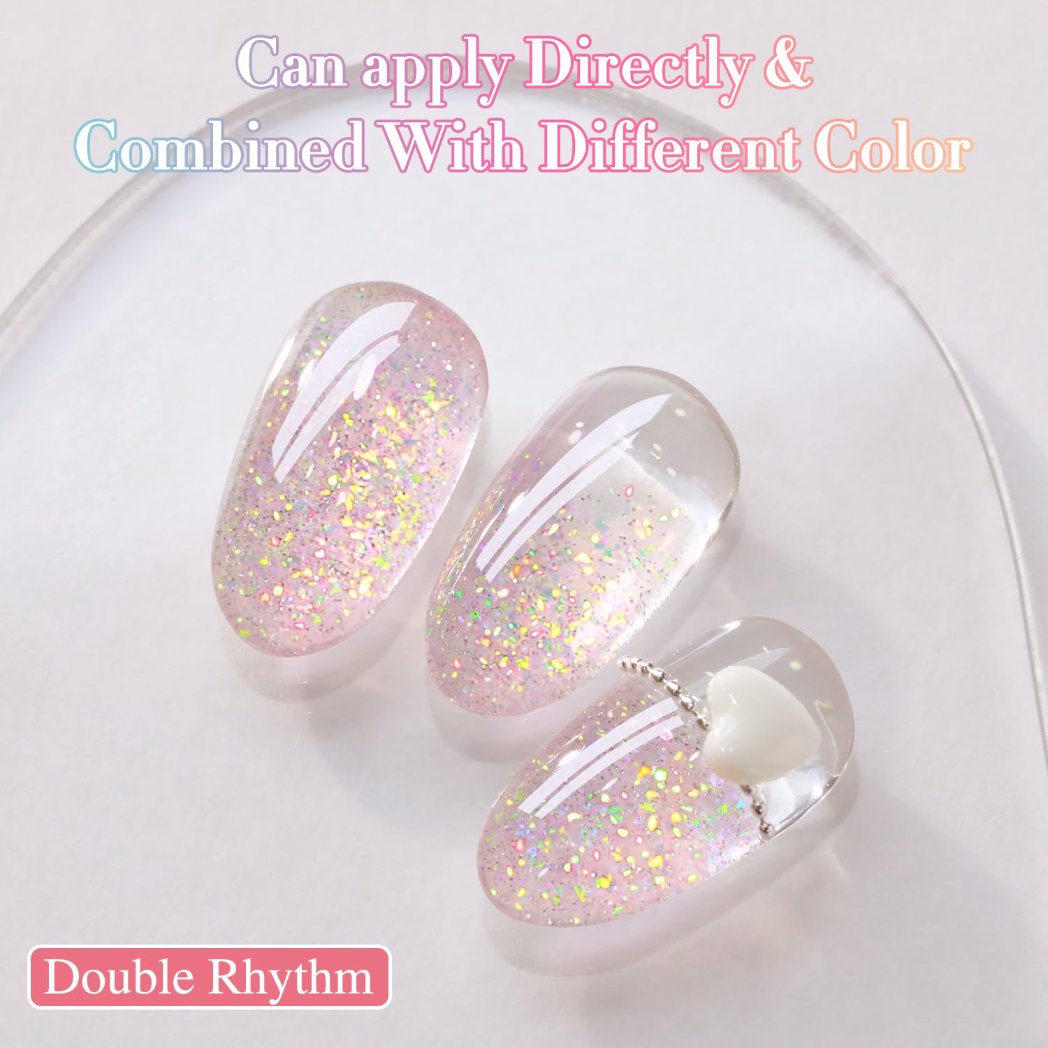 Double Rhythm applied on fingernails showing reflective shine and durability