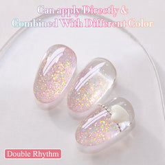 Double Rhythm applied on fingernails showing reflective shine and durability