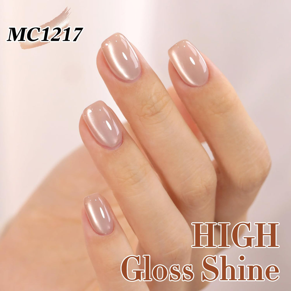 Double Rhythm apricot nude at-home manicure setup with lamp and tools showing salon results at home