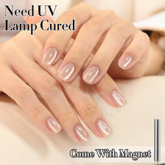 Double Rhythm apricot nude magnet demo creating cat eye stripe for striking reflective effect