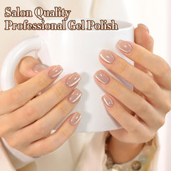 Double Rhythm apricot nude texture glitter detail emphasizing holographic particles and glossy finish