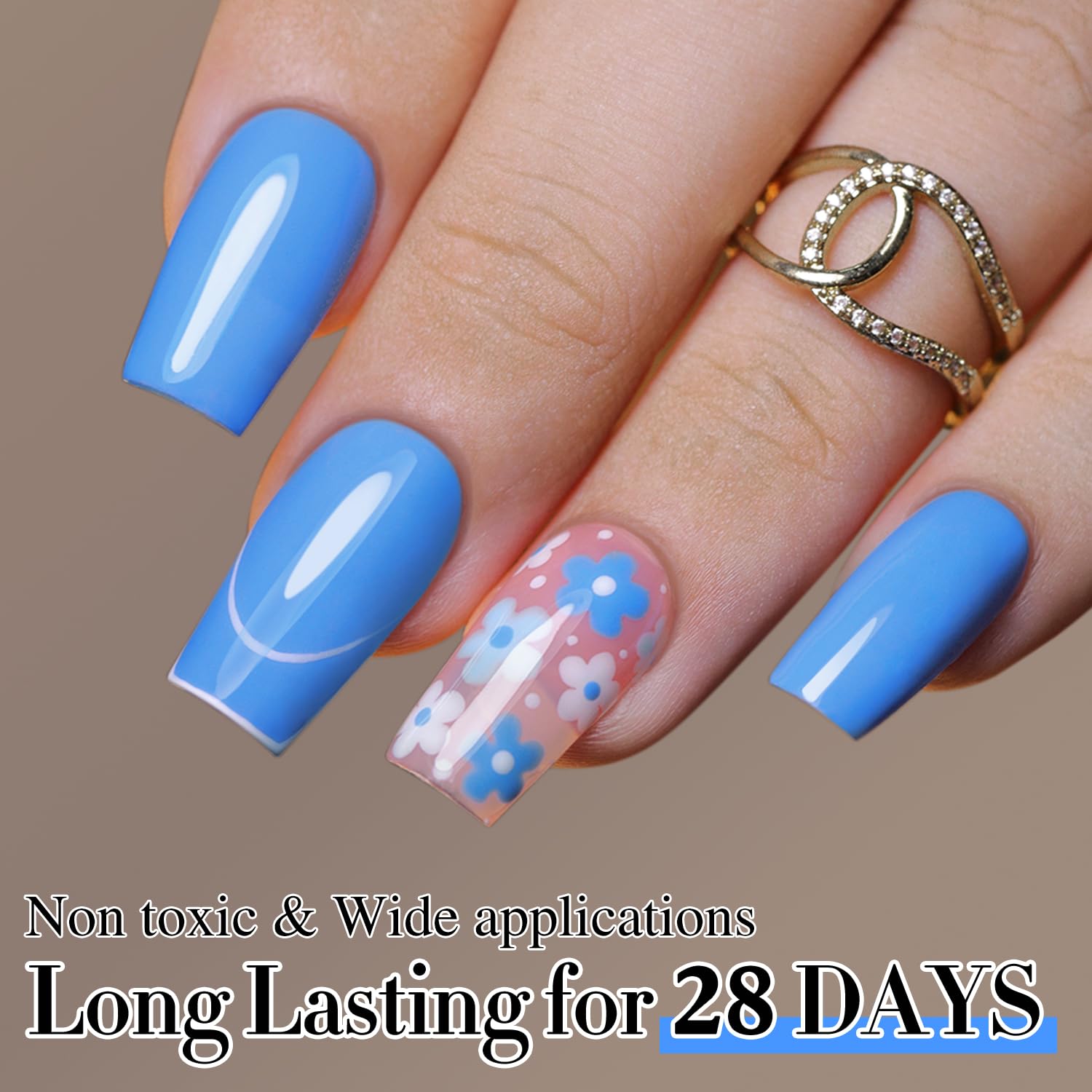 Double Rhythm before and after nails showing long-lasting shine and chip resistance benefit
