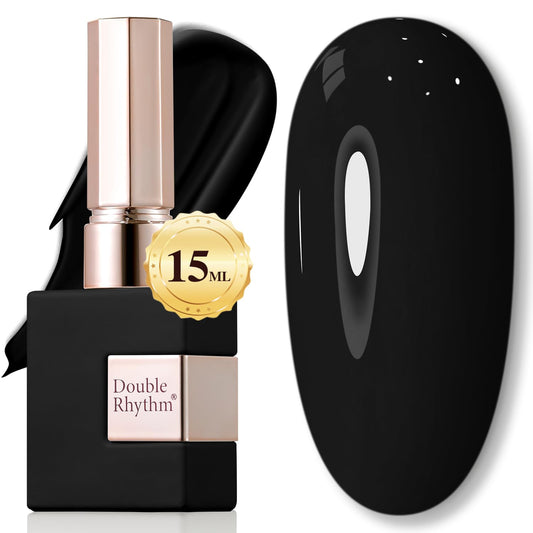 Double Rhythm bottle front view showing black gel polish and brand clarity
