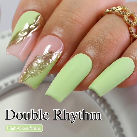 Double Rhythm cap and printed label close-up for clear brand information
