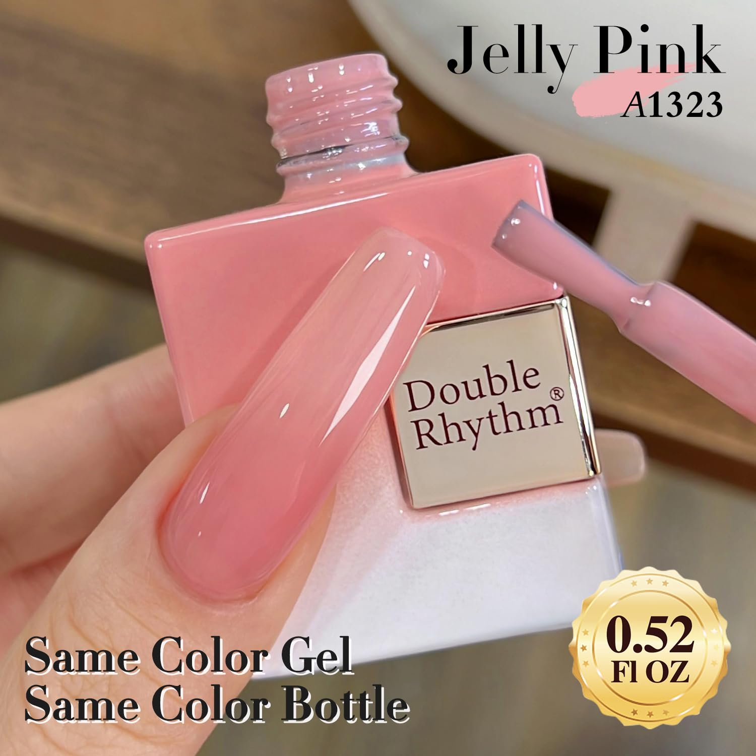 Double Rhythm bottle cap and label detail highlighting product information and clarity