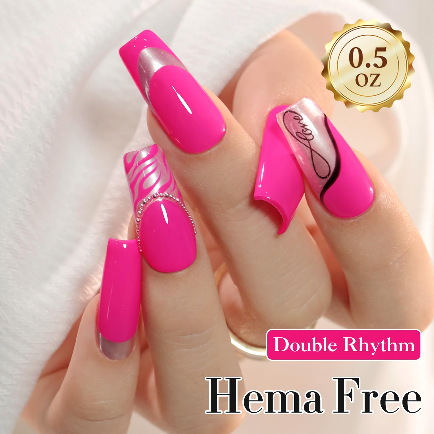 Double Rhythm bottle close-up with gold cap highlighting easy grip and premium look