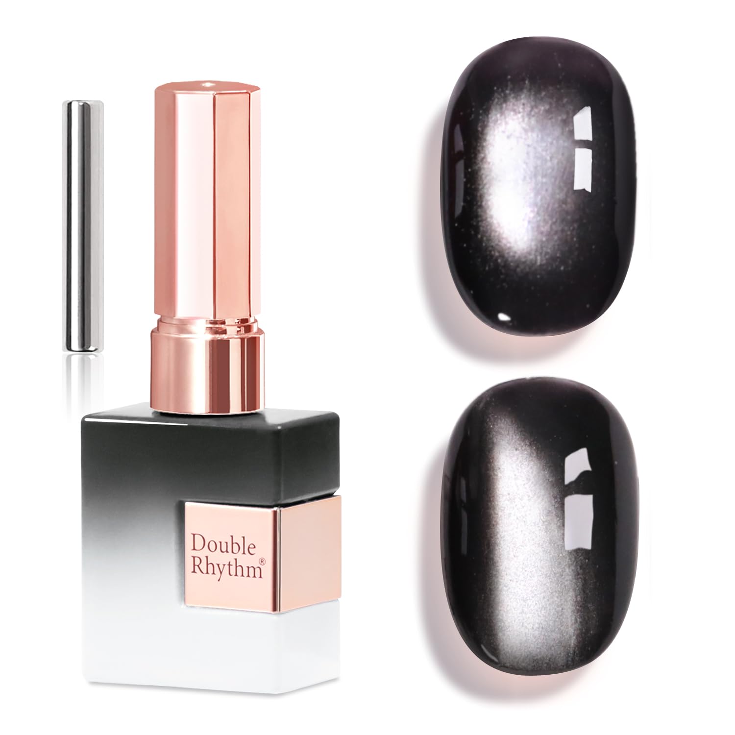 Double Rhythm bottle close-up showing holographic shimmer and precise magnet effect