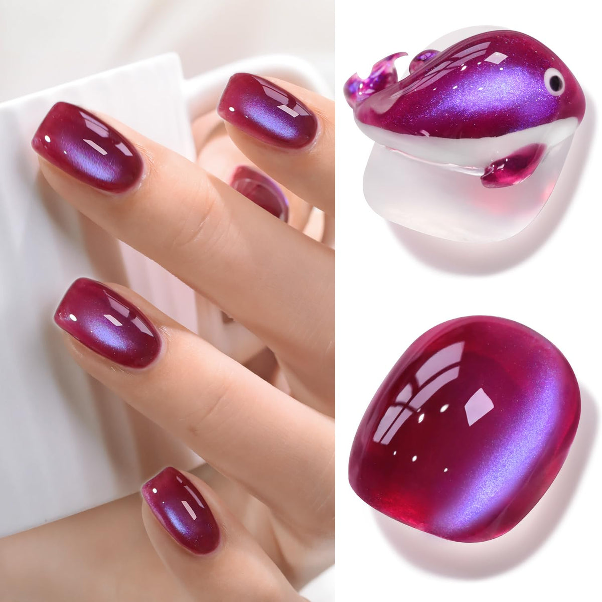 Double Rhythm bottle front showing burgundy purple polish and magnetic shimmer benefit