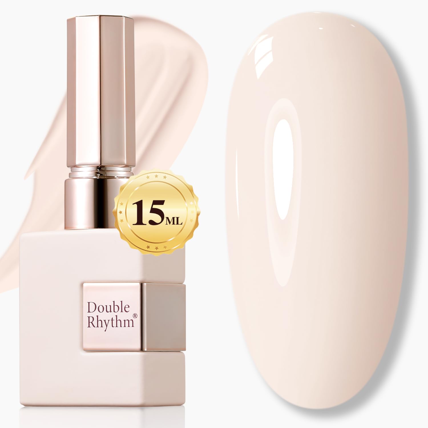 Double Rhythm bottle front view showing cream white shade and clear branding for easy selection