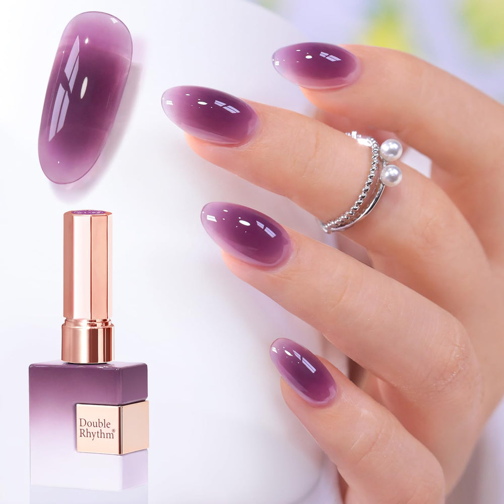 Double Rhythm bottle front view showing dark purple gel and glossy finish benefit