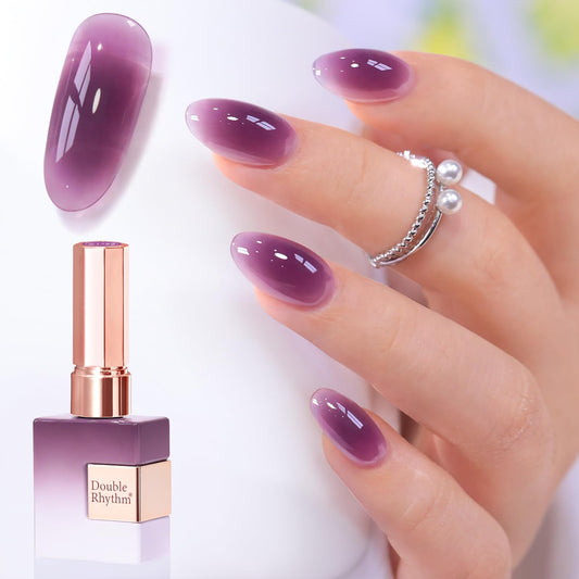 Double Rhythm bottle front view showing dark purple gel and glossy finish benefit