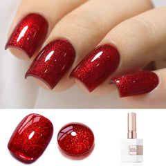 Double Rhythm front bottle shot showing dark red holographic polish and brand clarity