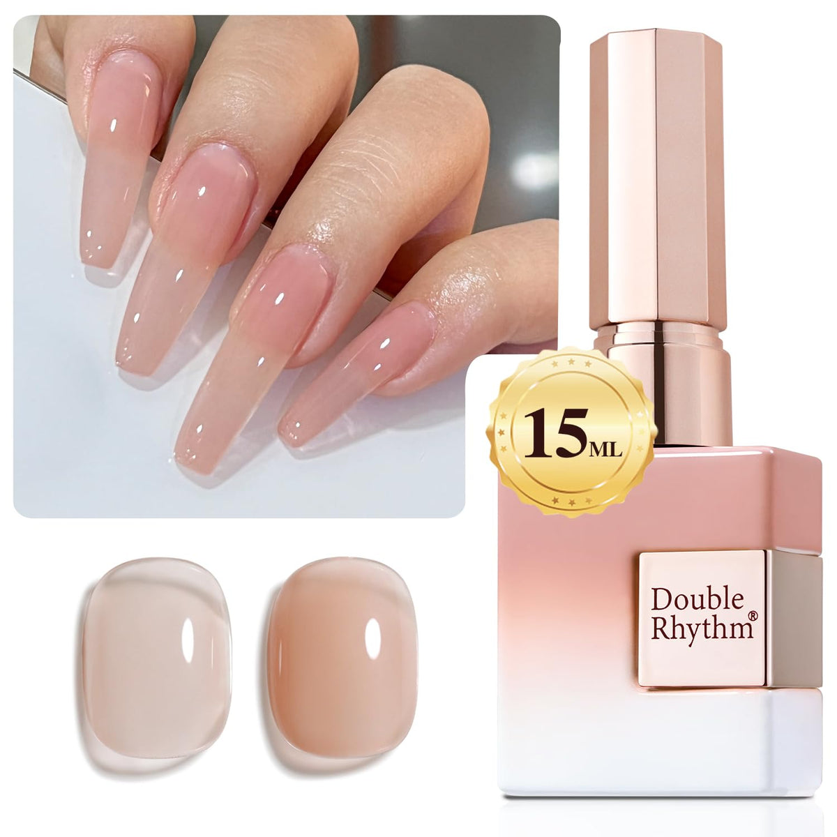 Double Rhythm bottle front view showing jelly nude finish and clear branding benefit: easy identification