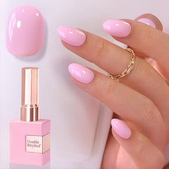 Double Rhythm bottle front showing pale pink milky finish and easy application benefit