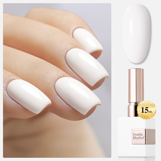 Double Rhythm bottle front warm white showing glossy salon finish