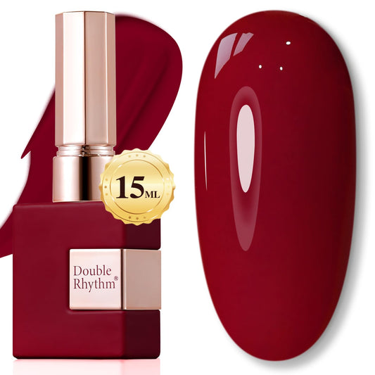 Double Rhythm bottle front showing burgundy shade and clear branding for easy identification and color pick