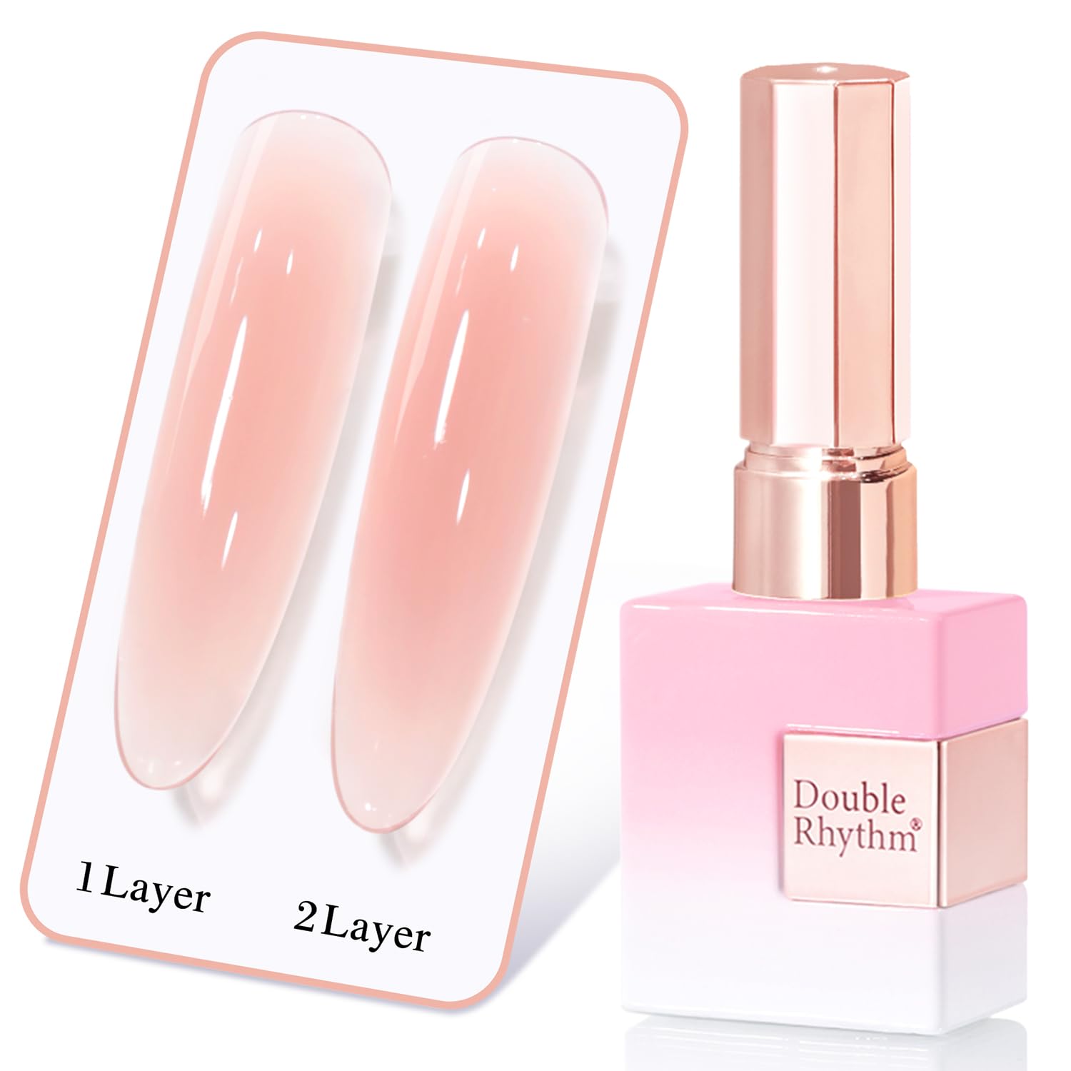 Double Rhythm bottle front showing milky peach-pink shade and glossy finish