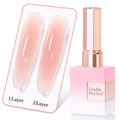 Double Rhythm bottle front showing milky peach-pink shade and glossy finish