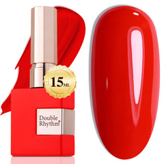 Double Rhythm bottle front view showing vibrant red and glossy finish benefit